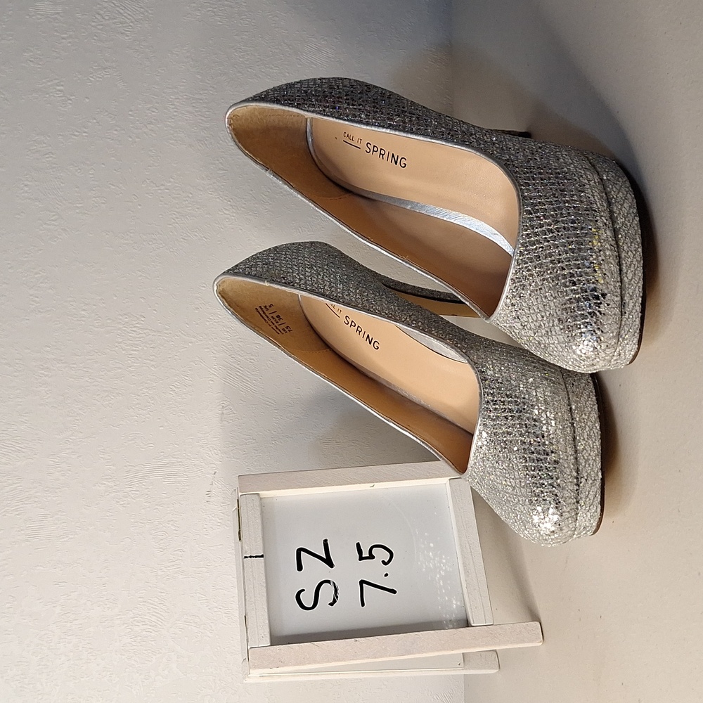 #ACX Call it spring sz 7.5 silver sparkly heels
